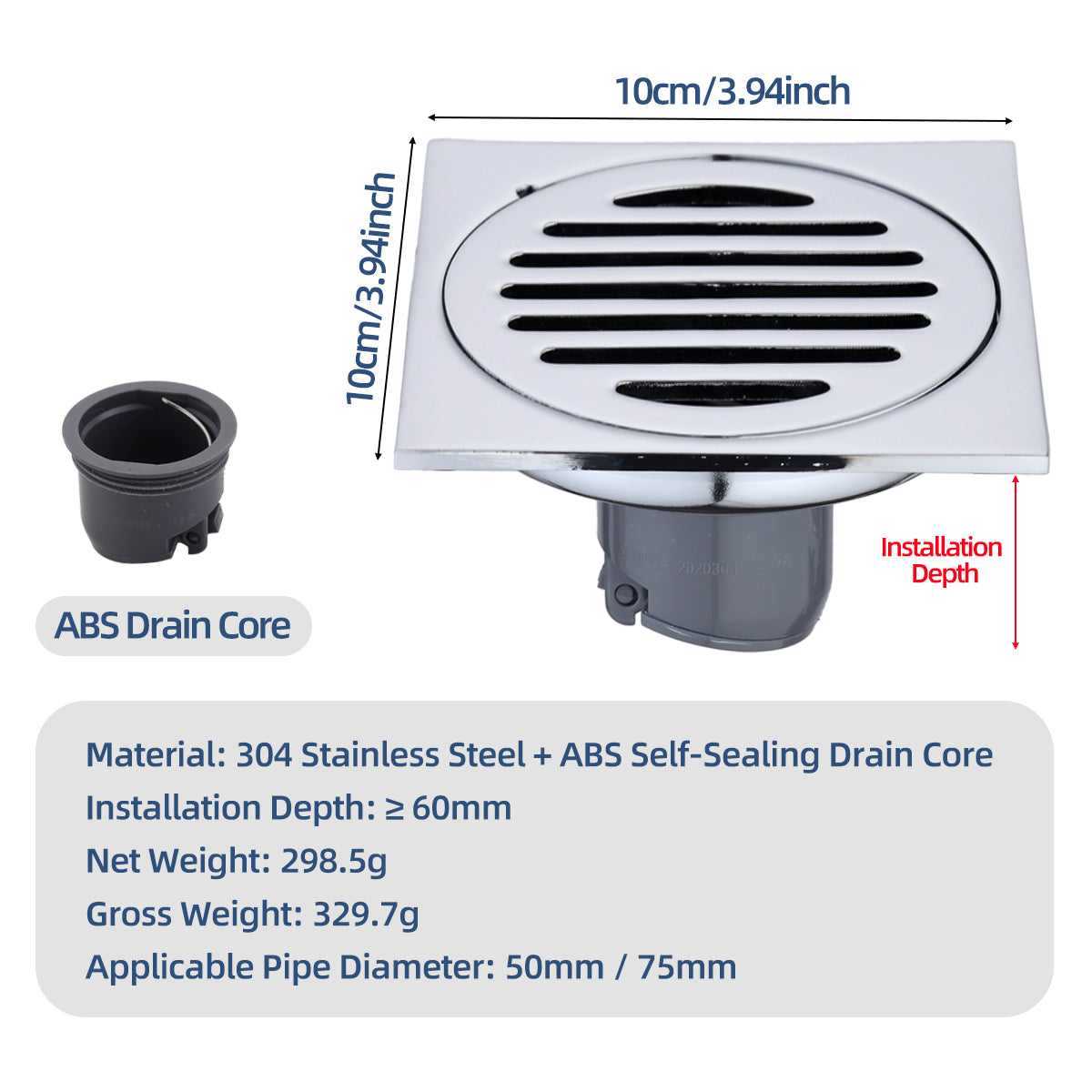 4 Inch(10 * 10cm) Thickened Square Floor Drain