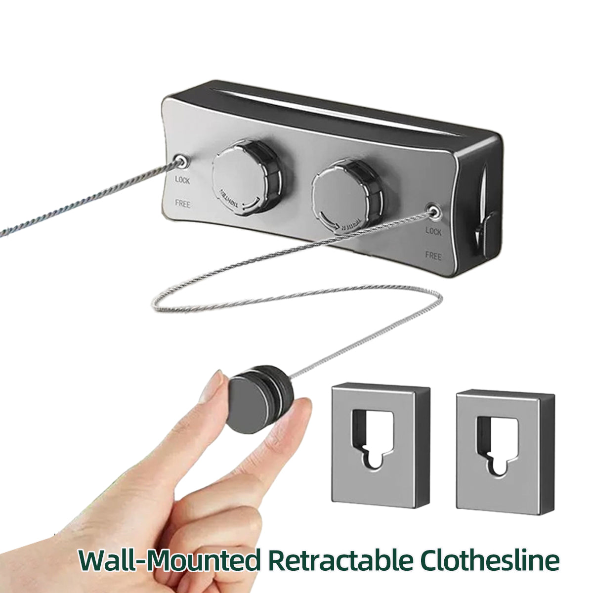 Wall Mounted Retractable Clothes Drying Line (Two line,White, Black, Grey)
