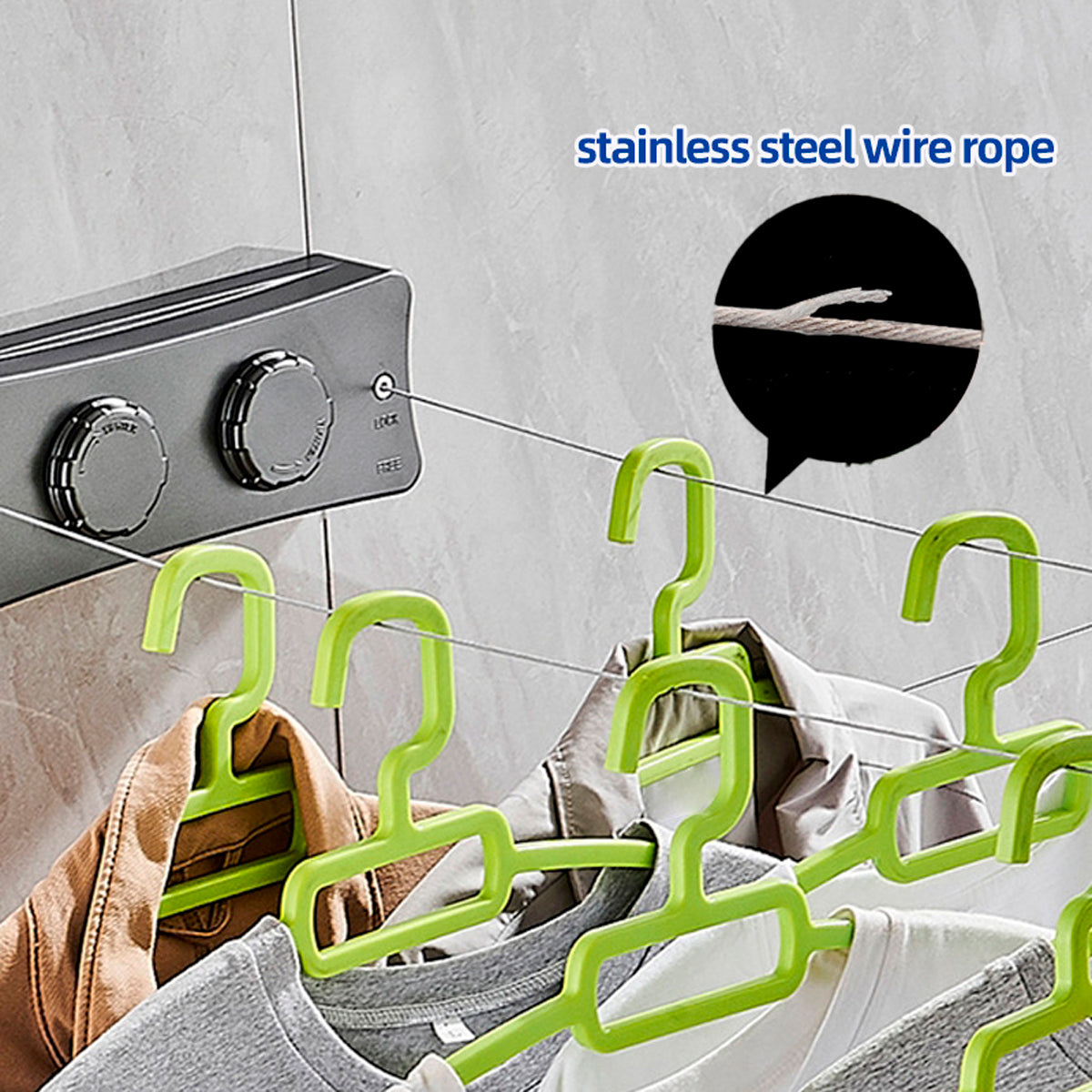 Wall Mounted Retractable Clothes Drying Line (Two line,White, Black, Grey)