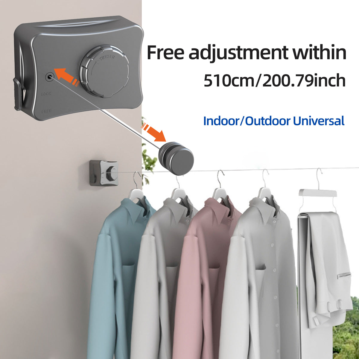 Drill/No-Drill Dual Installation Retractable Single-Line Clothes Dry Line Suitable for Balconies, Courtyards, Laundry Rooms, RVs