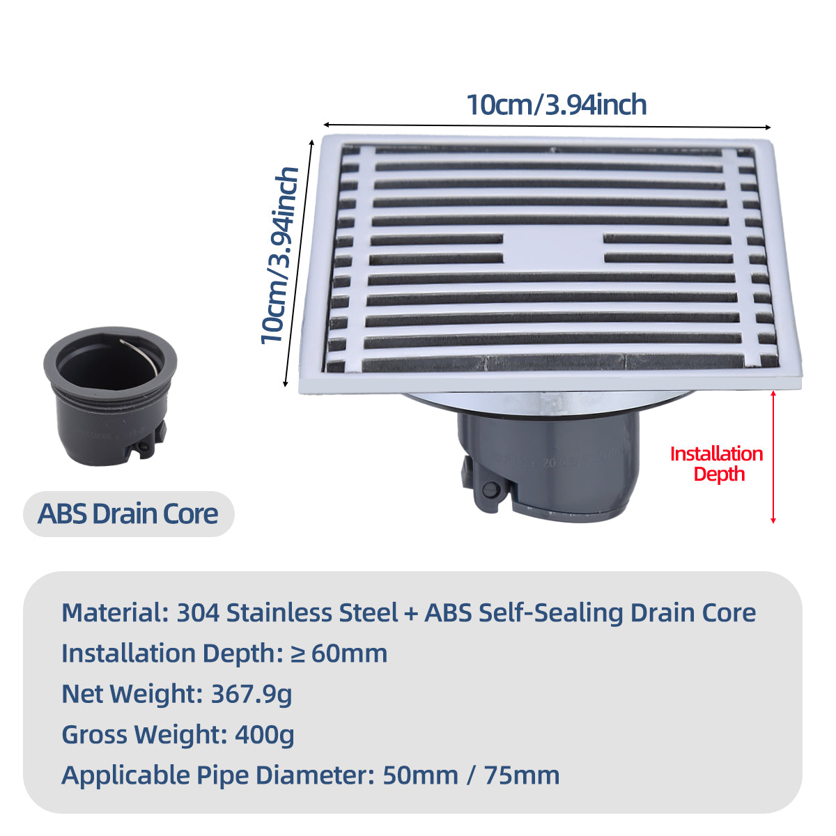 4 Inch(10 * 10cm) Thickened Square Floor Drain