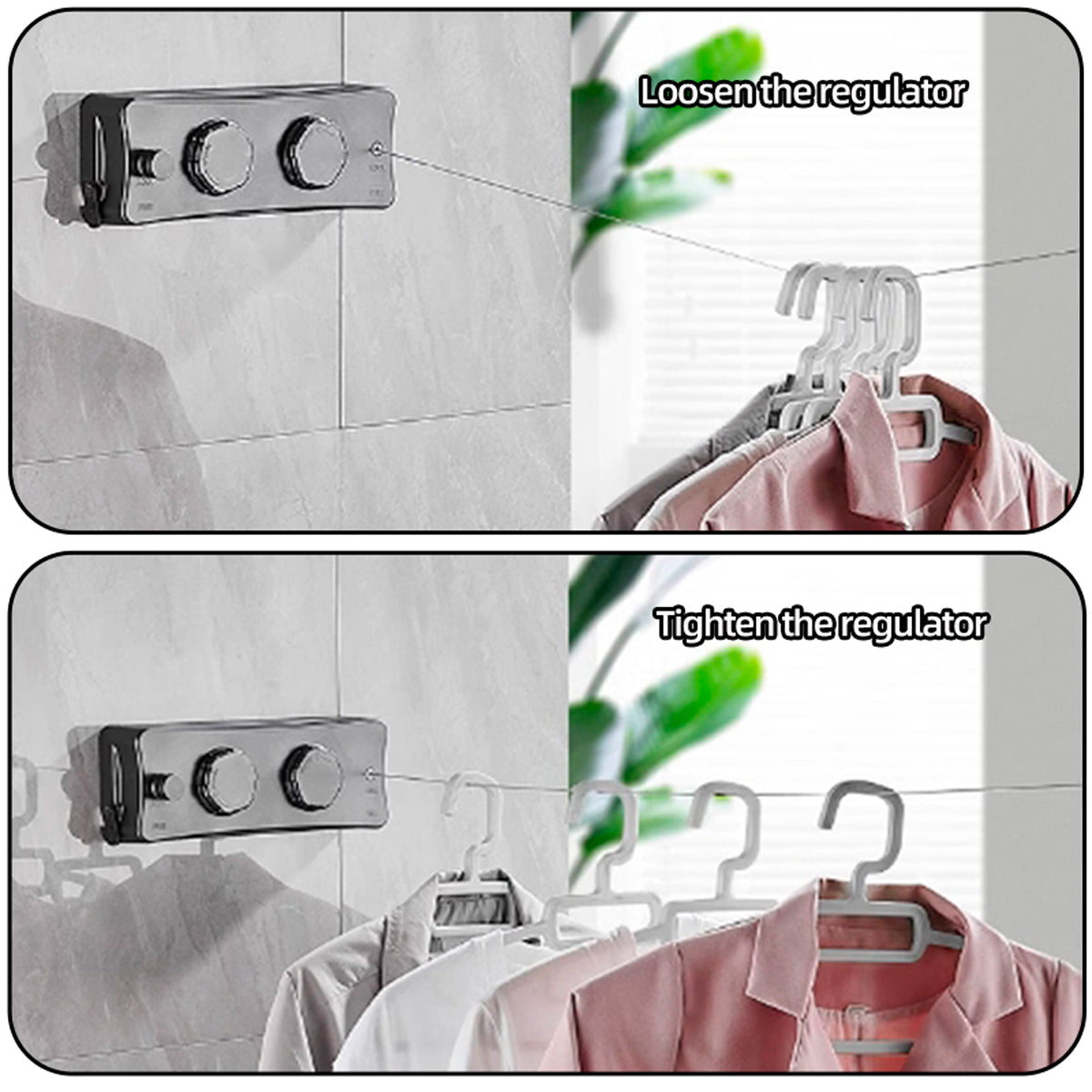 Wall Mounted Retractable Clothes Drying Line (Two line,White, Black, Grey)
