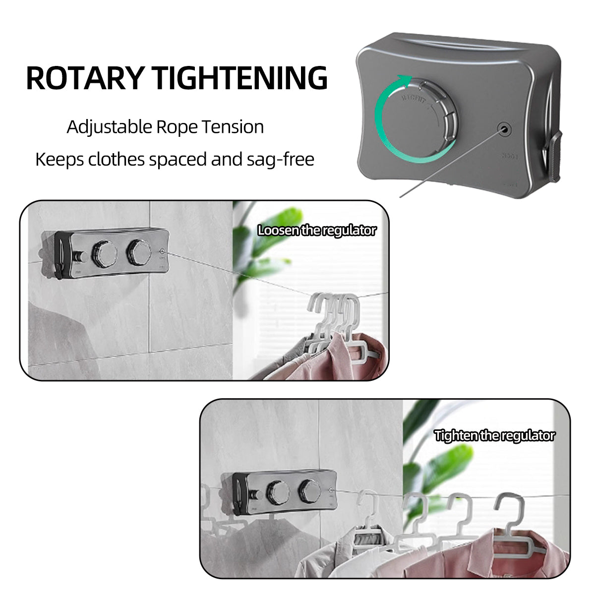 Drill/No-Drill Dual Installation Retractable Single-Line Clothes Dry Line Suitable for Balconies, Courtyards, Laundry Rooms, RVs