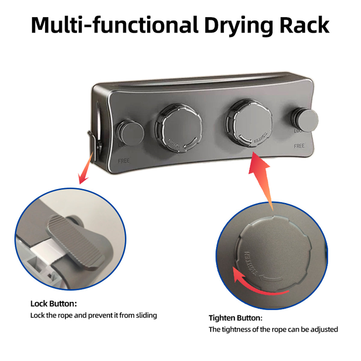 Wall Mounted Retractable Clothes Drying Line (Two line,White, Black, Grey)