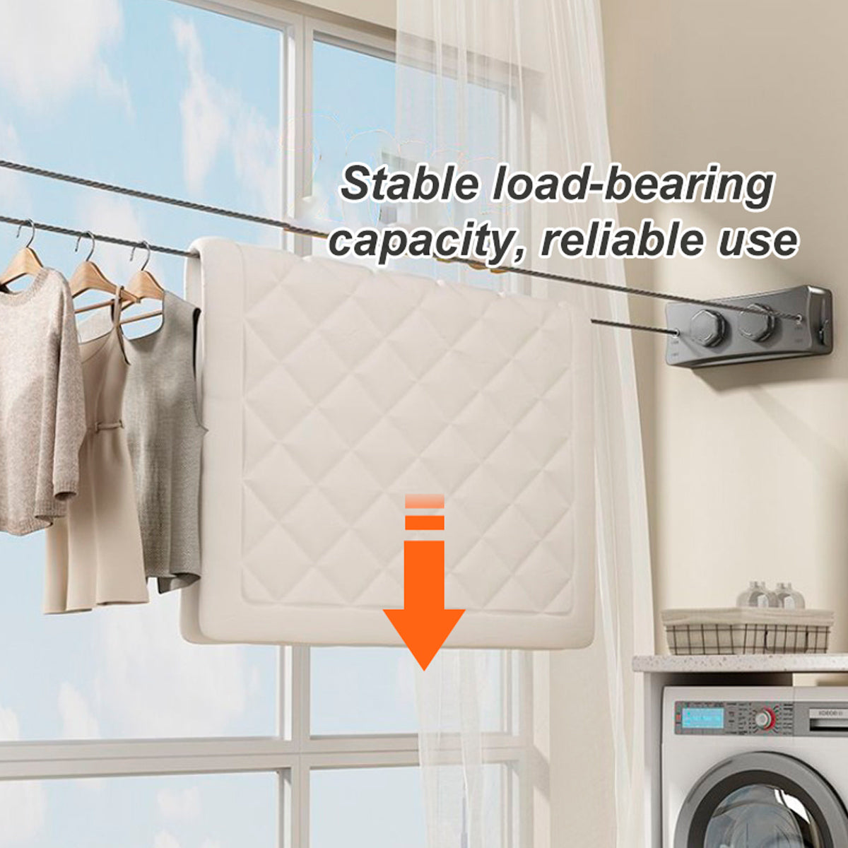 Wall Mounted Retractable Clothes Drying Line (Two line,White, Black, Grey)