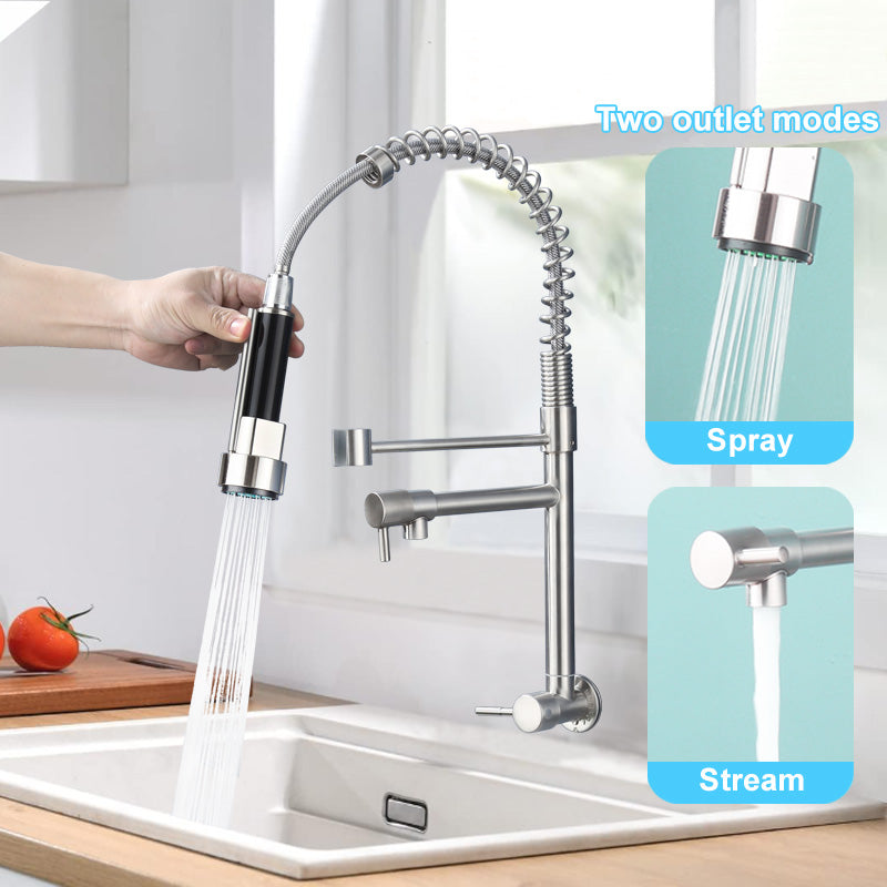 Single-Handle Single Cold Pull-Out Kitchen Faucet Wall Mount Mixer Tap with Two Spray Modes