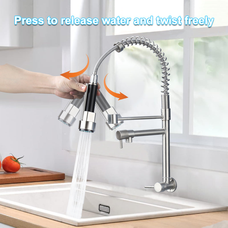 Single-Handle Single Cold Pull-Out Kitchen Faucet Wall Mount Mixer Tap with Two Spray Modes