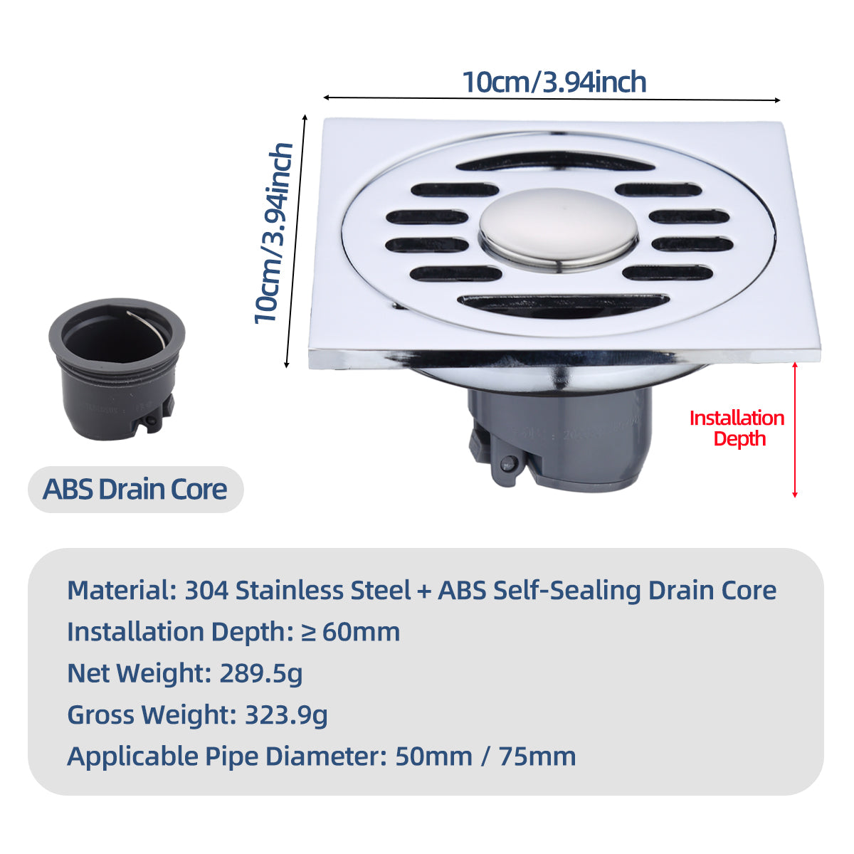 4 Inch(10 * 10cm) Thickened Square Floor Drain