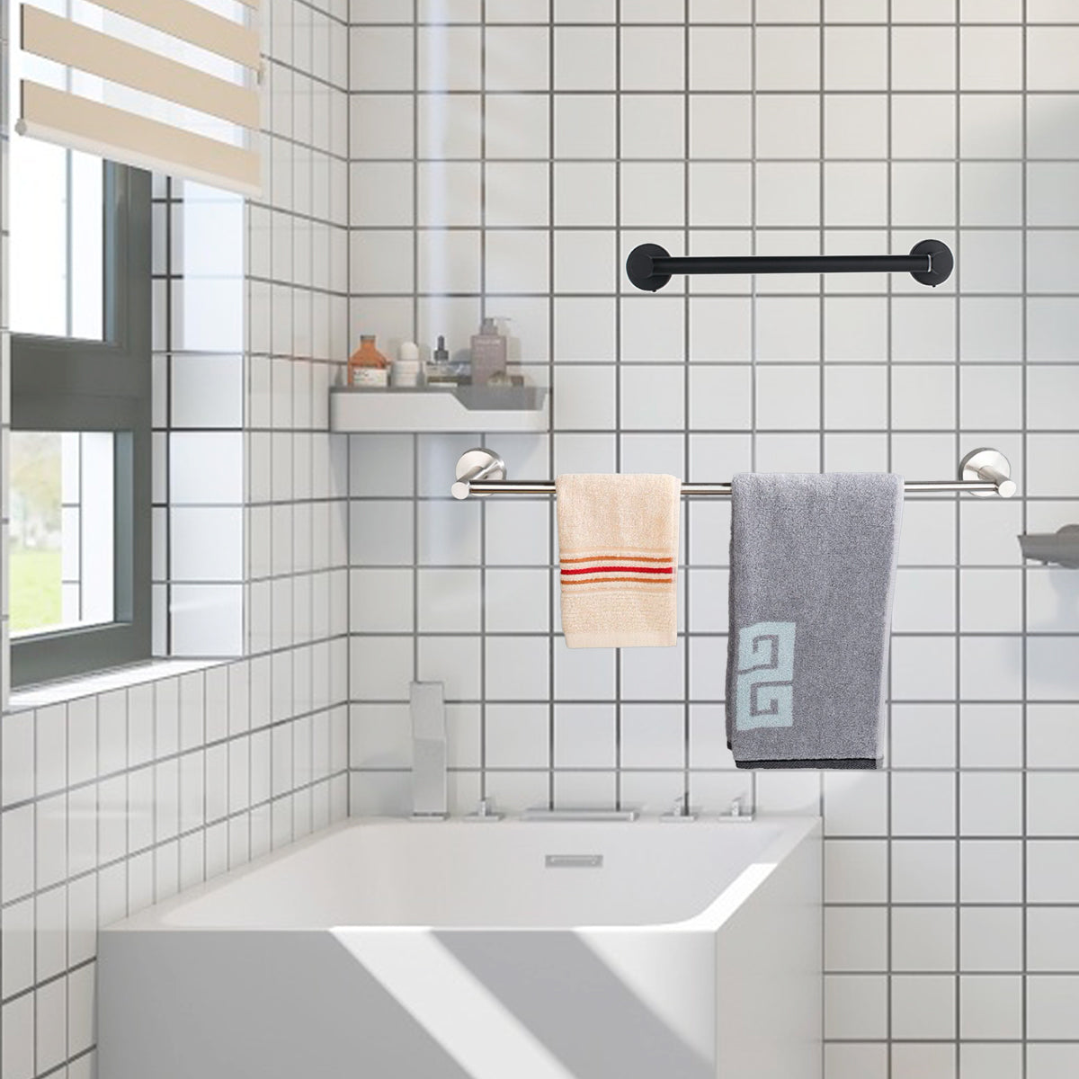 Stainless steel extendable towel rack, kitchen and bathroom towel bar, adjustable perforated wall mounted