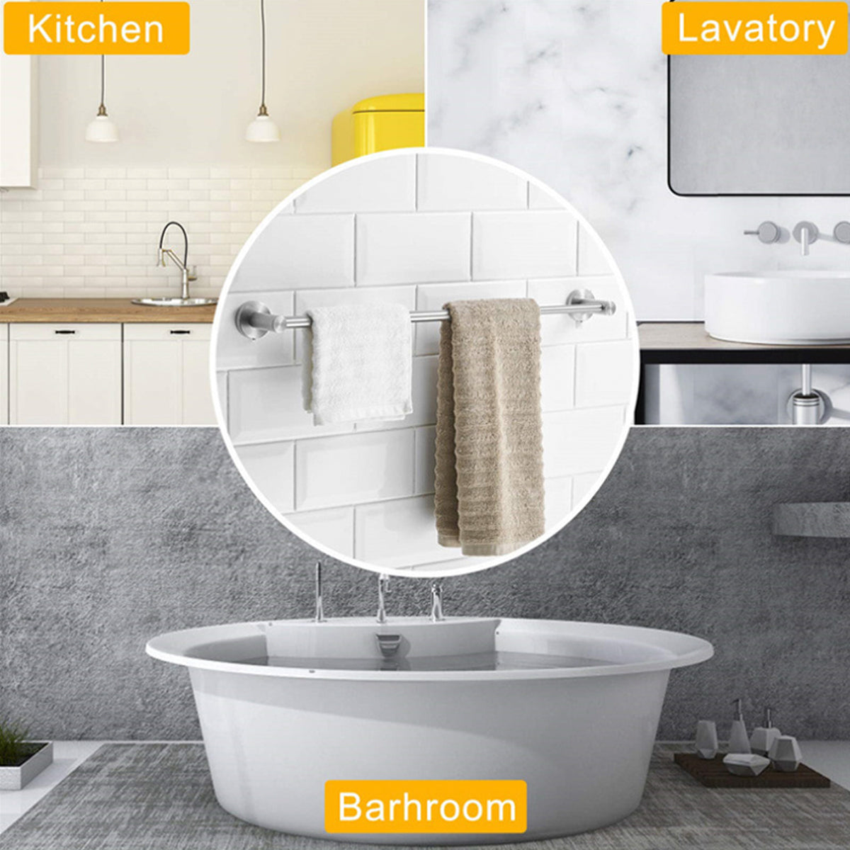 Stainless steel extendable towel rack, kitchen and bathroom towel bar, adjustable perforated wall mounted