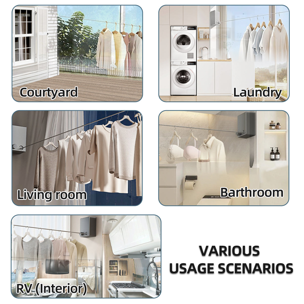 Drill/No-Drill Dual Installation Retractable Single-Line Clothes Dry Line Suitable for Balconies, Courtyards, Laundry Rooms, RVs