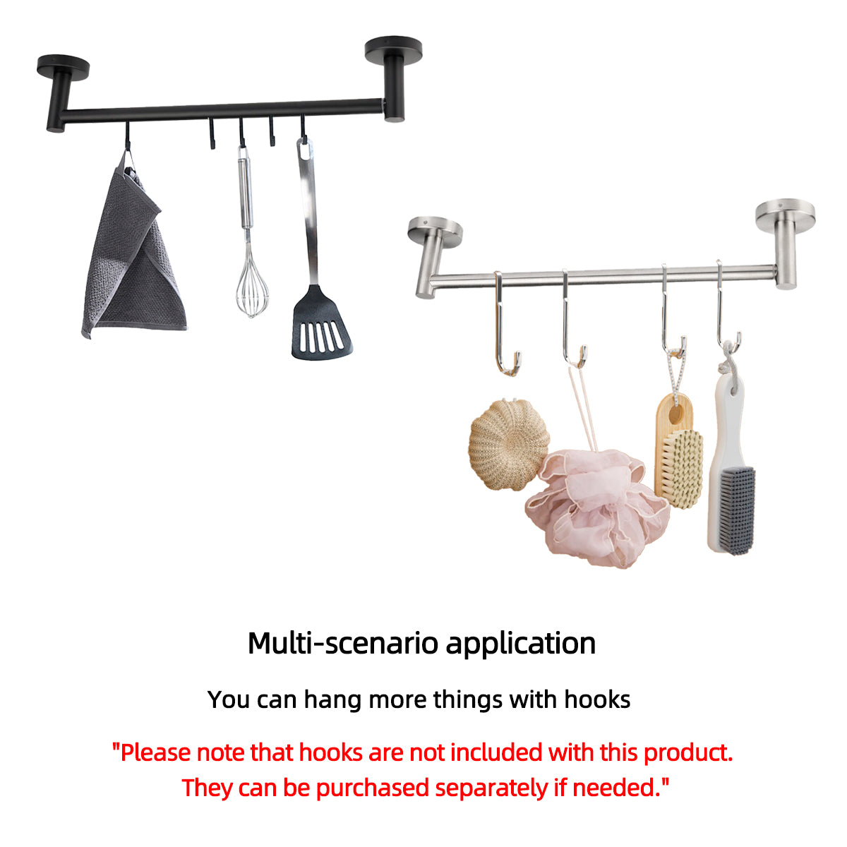 Stainless steel extendable towel rack, kitchen and bathroom towel bar, adjustable perforated wall mounted