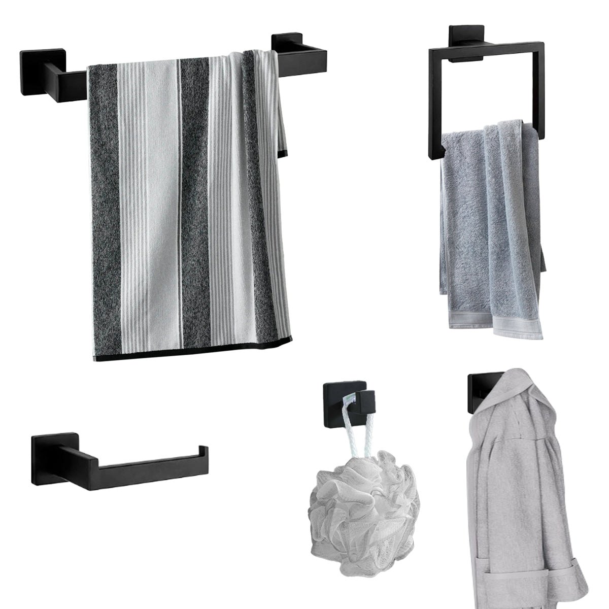 Bathroom Hardware Accessories Kit - Includes Towel Rack, Hooks & Shelf