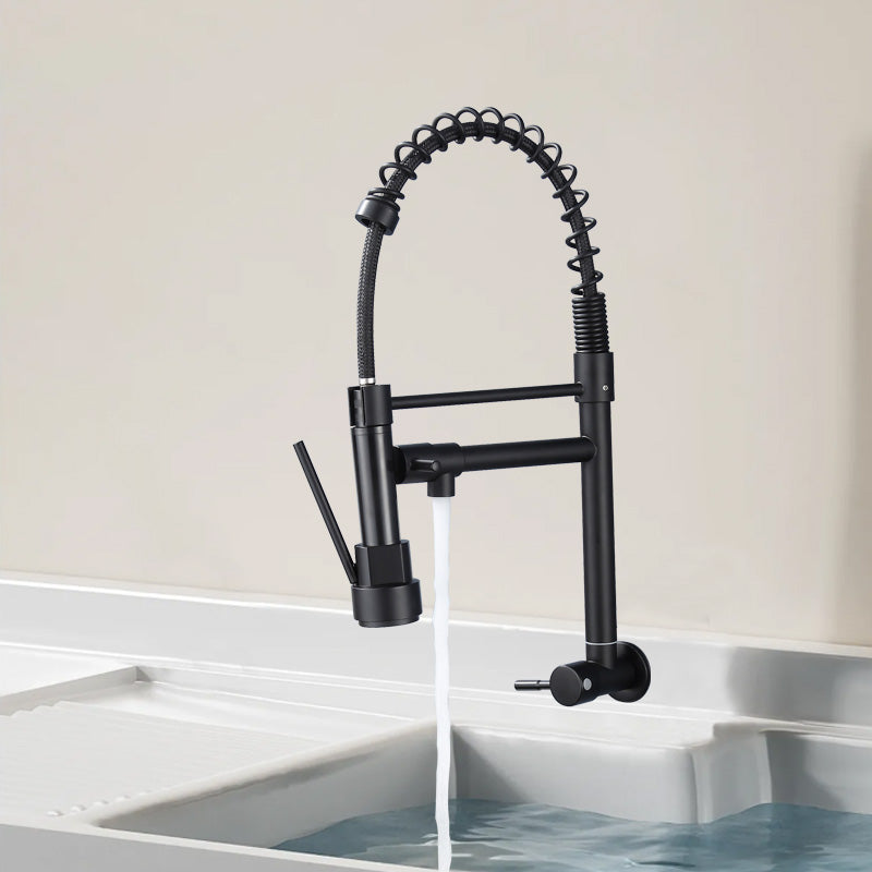 Single-Handle Single Cold Pull-Out Kitchen Faucet Wall Mount Mixer Tap with Two Spray Modes