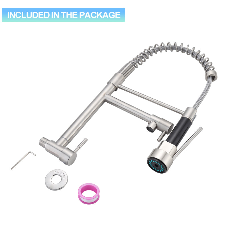 Single-Handle Single Cold Pull-Out Kitchen Faucet Wall Mount Mixer Tap with Two Spray Modes