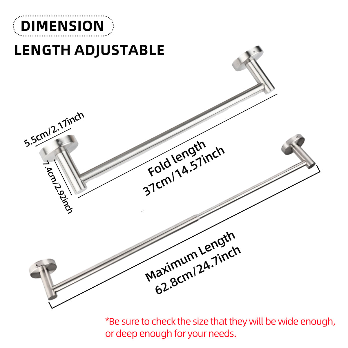 Stainless steel extendable towel rack, kitchen and bathroom towel bar, adjustable perforated wall mounted