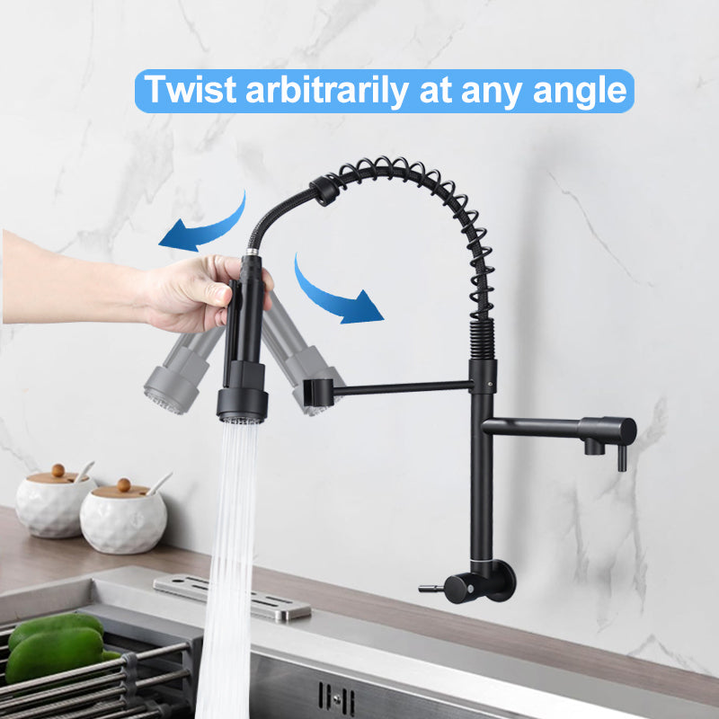 Single-Handle Single Cold Pull-Out Kitchen Faucet Wall Mount Mixer Tap with Two Spray Modes