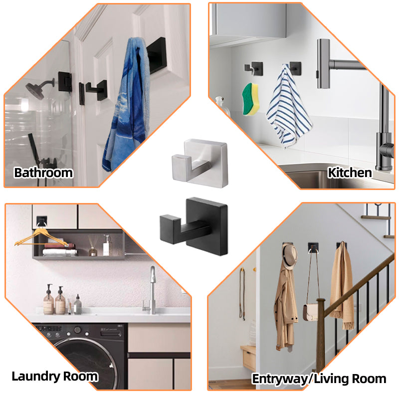 Square Towel Hook - 2 Pack Stainless Steel Wall Mount for Bathroom/Kitchen