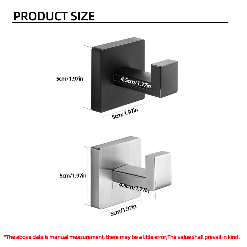 Square Towel Hook - 2 Pack Stainless Steel Wall Mount for Bathroom/Kitchen