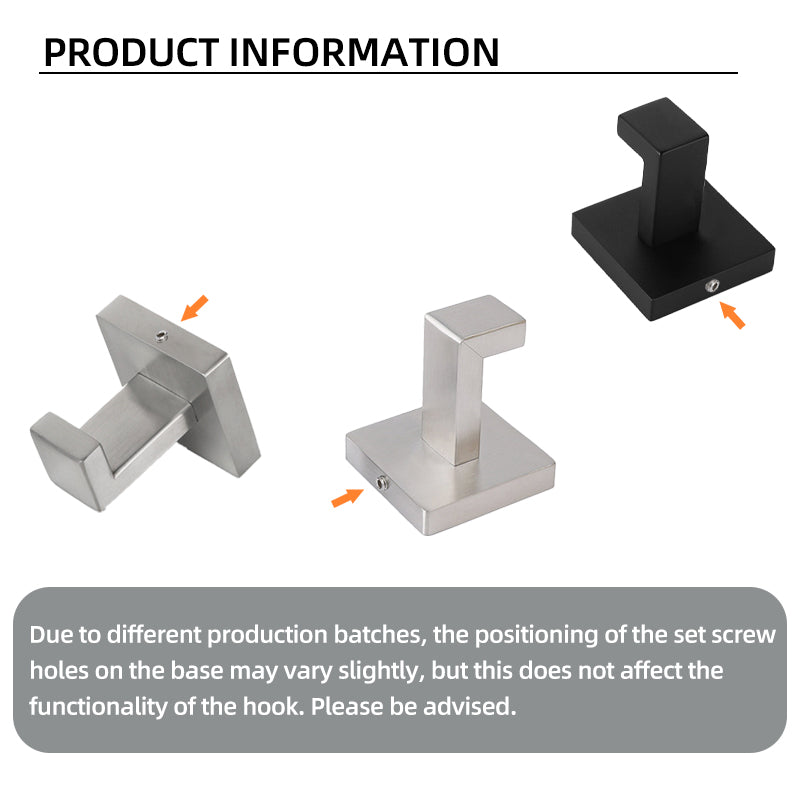 Square Towel Hook - 2 Pack Stainless Steel Wall Mount for Bathroom/Kitchen