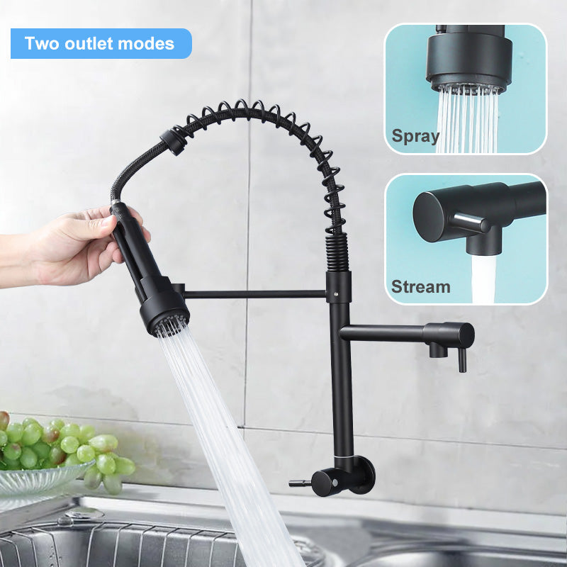 Single-Handle Single Cold Pull-Out Kitchen Faucet Wall Mount Mixer Tap with Two Spray Modes