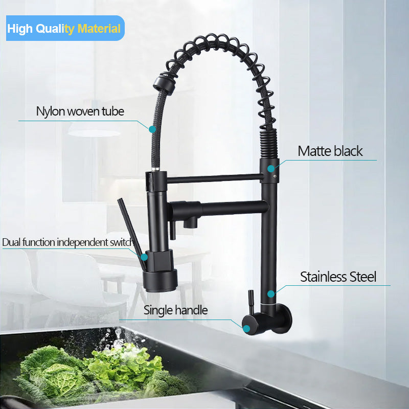 Single-Handle Single Cold Pull-Out Kitchen Faucet Wall Mount Mixer Tap with Two Spray Modes