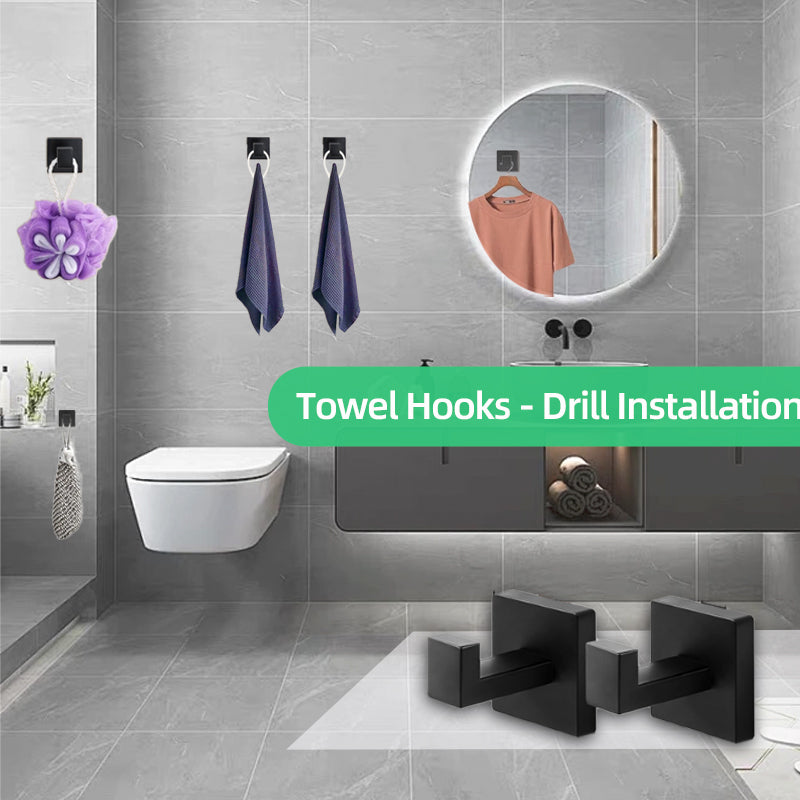 Square Towel Hook - 2 Pack Stainless Steel Wall Mount for Bathroom/Kitchen